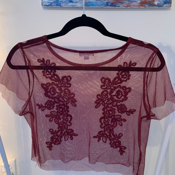 Charming Charlie Tops - Upcycled Sheer Embroidered Cropped Shirt